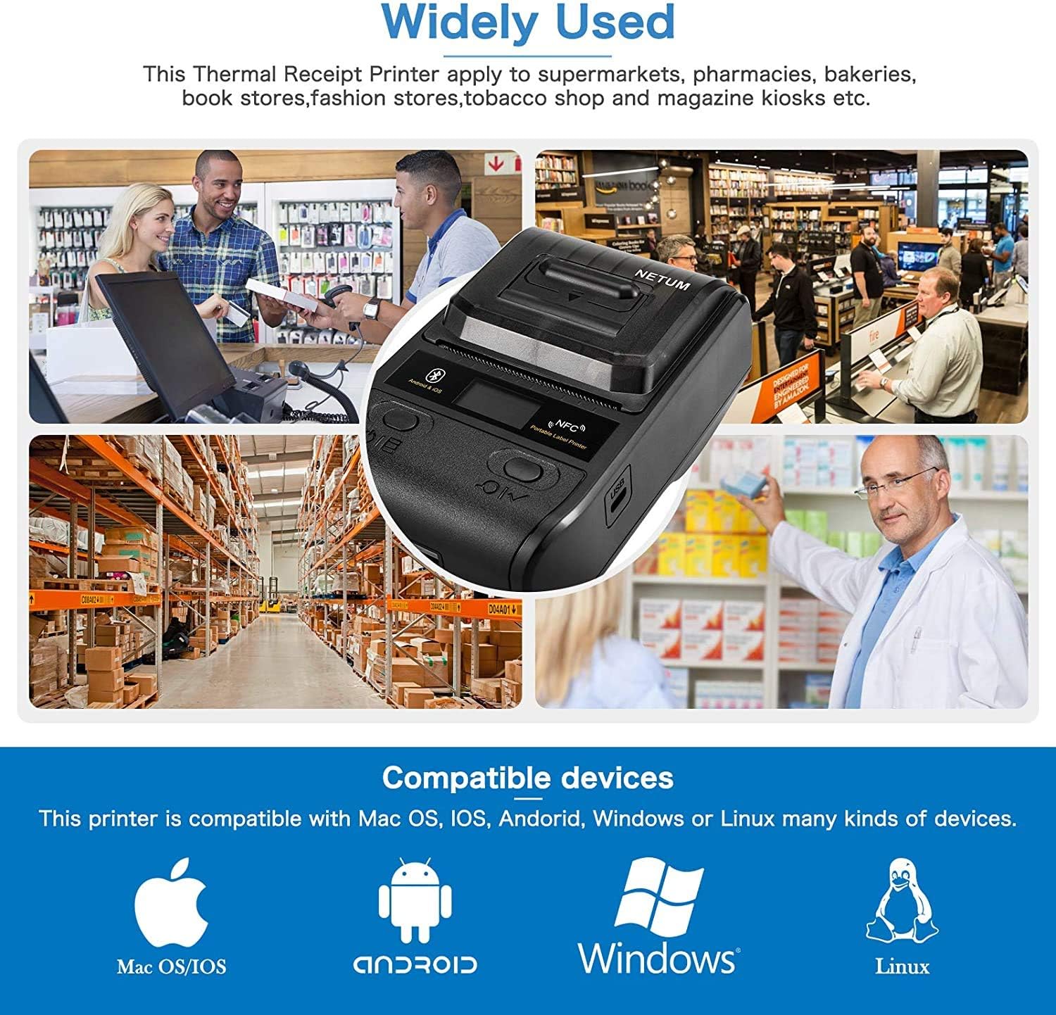NETUM Label Maker - Portable Bluetooth Thermal Label Printer Apply to Clothing, Jewelry, Retail, Mailing, Barcode, Compatible for Android & iOS System : Electronics