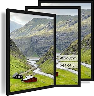 QPQIYIY Bilderrahmen 40x60 cm 3er set, Schwarz Bilderrahmen 60x40 Hergestellt aus Holzwerkstoff, Rahmen 40 x 60 cm ideal für Fotos, Bilder, Poster