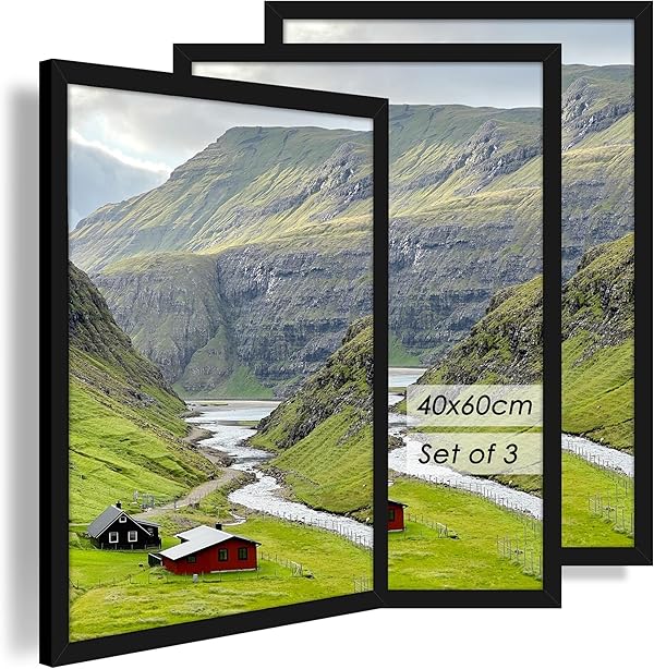 QPQIYIY Bilderrahmen 40x60 cm 3er set, Schwarz Bilderrahmen 60x40 Hergestellt aus Holzwerkstoff, Rahmen 40 x 60 cm ideal für Fotos, Bilder, Poster