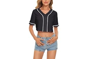 Yuji Itadori Women's Cropped Baseball Jersey T Shirt V Neck Button Adult Summer Casual Sports Solid Color Short Sleeves