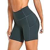 CRZ YOGA Women's Naked Feeling Light Running Shorts with Pockets 6'' - High Waisted Compression Gym Biker Shorts