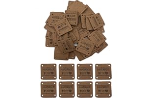 WiYould 40 Pcs PU Leather Label Faux Leather Handmade Sew on Tag Label Handmade Embossed Tag Embellishment Crochet Knit DIY Jeans Bags Shoes Hat Apparel Accessories(LZ, Darkbrown)