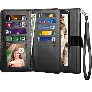 Njjex for LG Stylo 3 Wallet Case, for LG Stylo 3 Plus Case, Premium PU Leather Folio Flip [9 Card Slot] Kickstand Detachable Magnetic Wrist Strap Case Cover for LG Stylus 3 / Stylus 3 Plus [Black]