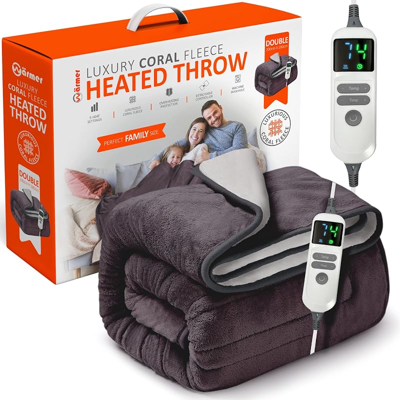 Warmer Luxury Heated Throw Blanket 200x180 cm Digital Timer 9 Heat Settings