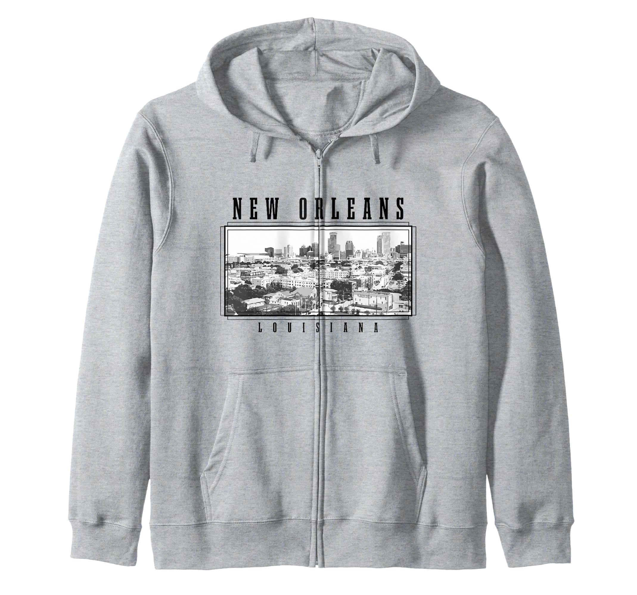 New Orleans Louisiana Vintage Skyline Black & White Nola Zip Hoodie