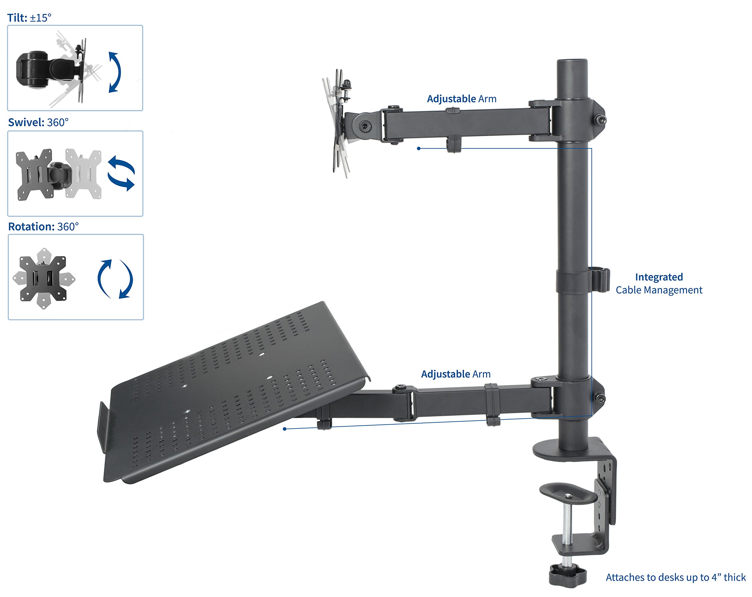 VIVO Fully Adjustable Single Computer Monitor and Laptop Desk Mount