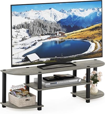 Furinno TURN-S-TUBE TV Stand 55 Inch Oak Grey 3-Tier Entertainment Center