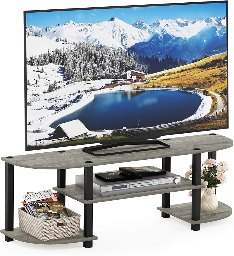Furinno TURN-S-TUBE TV Stand 55 Inch Oak Grey 3-Tier Entertainment Center