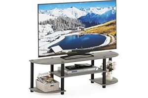 Furinno TURN-S-TUBE TV Stand, Wide Entertainment Center, TV Console for TV up to 55 Inch, for Living Room, Bedroom, Oak Grey