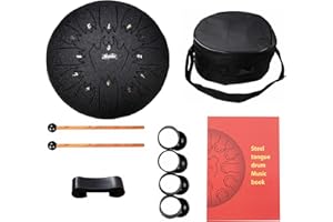 Nanrika Steel Tongue Drum, 12 Inch 13 Note, Percussion Instrument, Hand Pan Drum, With Bag, Music Book, Drumstick and Finger Cover (Black)