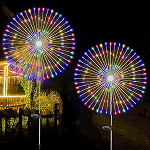 2 PCS Solar Firework Light, Outdoor Solar Garden Decorative Lights 120 LED Powered 40 Copper Wires String DIY Landscape Light for Walkway Pathway Backyard Christmas Decoration Parties (Multi-Color)