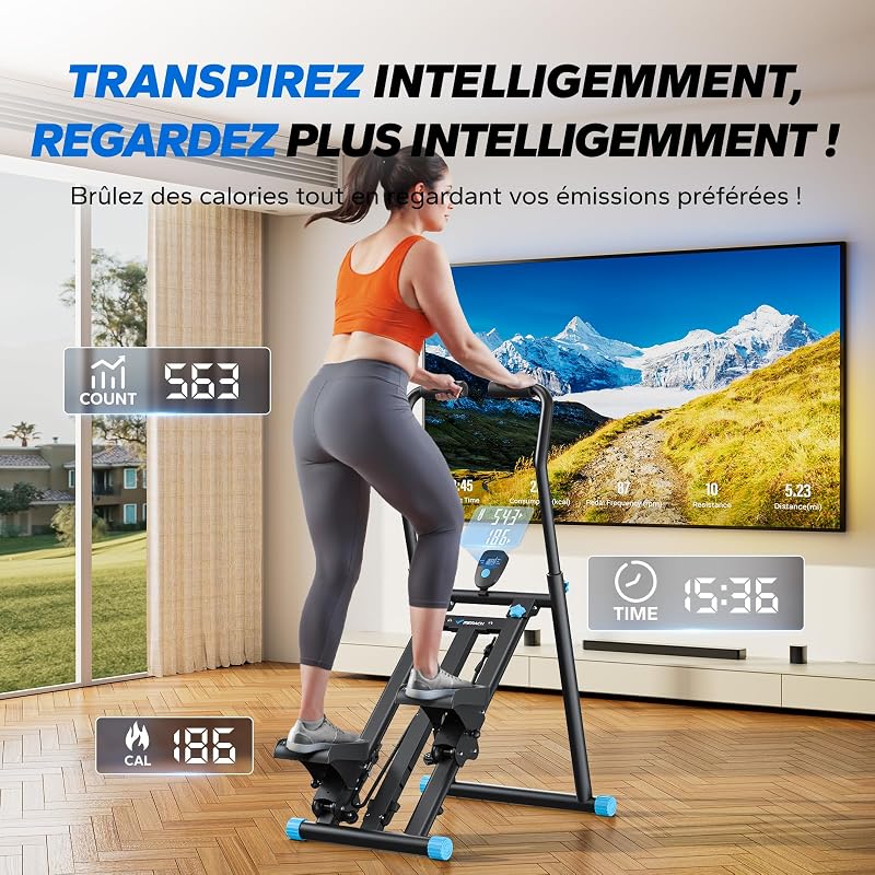 2026 Stair Stepper Pro, Stairmaster pour la Maison avec 3 Niveaux de résistance réglables, Machine d'escalade Verticale Pliable avec Guidon réglable pour la Maison, Le Bureau, Appareil de