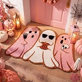 Breling Pink Halloween Ghost Doormat 30x17 in, Pink Halloween Outdoor Decor | Cute Halloween Welcome Mat, Non-slip Faux Coir Entrance Rug for Front Door, Porch, Entryway, Indoor Outdoor, Spooky Decor