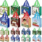 Sweetude 48 Pcs Christmas Gift Bags Reusable Small Christmas Tote Bags with Handle Non Woven Xmas Party Favor Wrappers for Xmas Party Supplies, 7.8 x 7.8 x 3.5 Inch