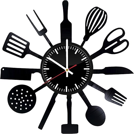 Amazon Com Cutlery Vinyl Record Wall Clock Tableware Handmade