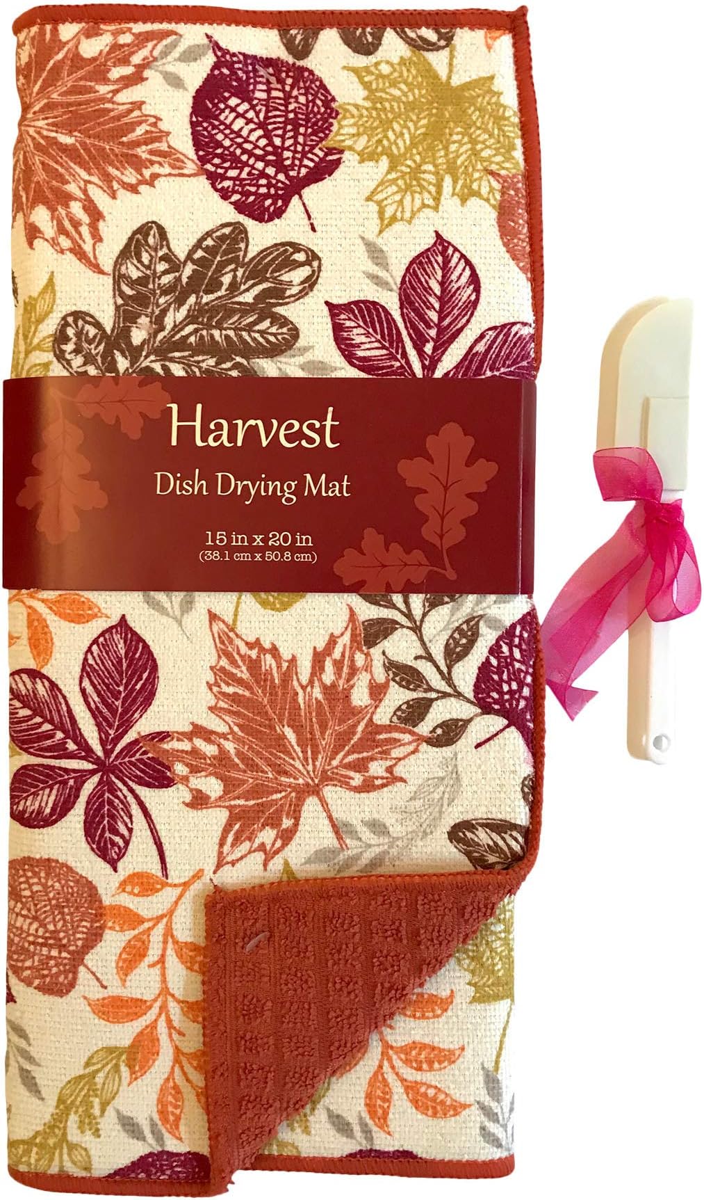 Decorative Rustic Autumn Leaves Reversible Dish Drying Mat for Kitchen Countertop, 15" by 20" Inches