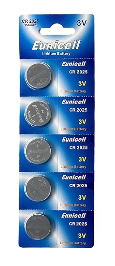 5 x CR2025 3V Lithium Knopfzelle 150 mAh (1 Blistercard a 5 Batterien) Markenware - Eunicell -