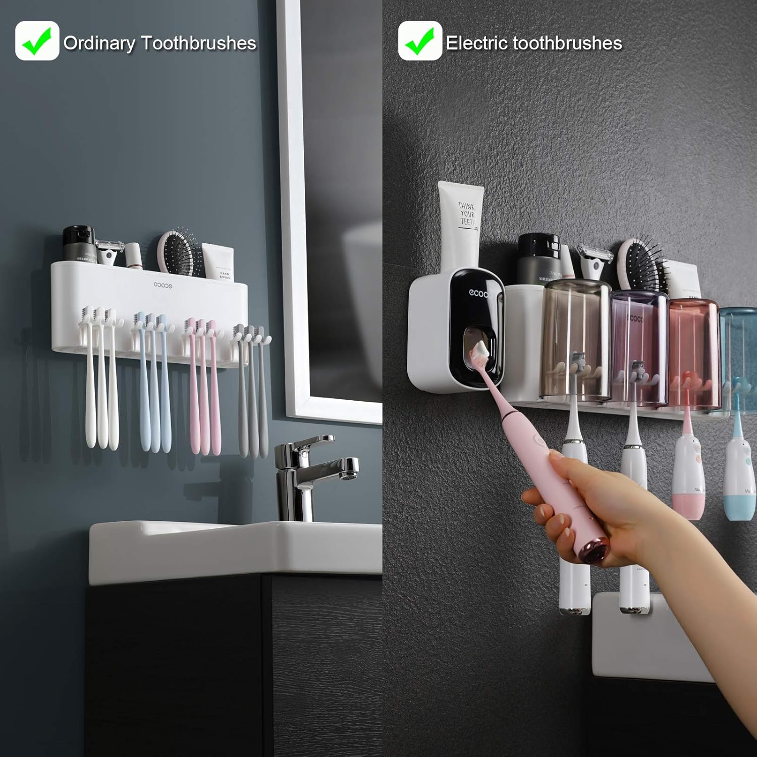 MOPMS Multifunctional Wall-Mounted Toothbrush Holder, Bathroom Space Saving Toothbrush Organizer - 4 Cups: Kitchen & Dining