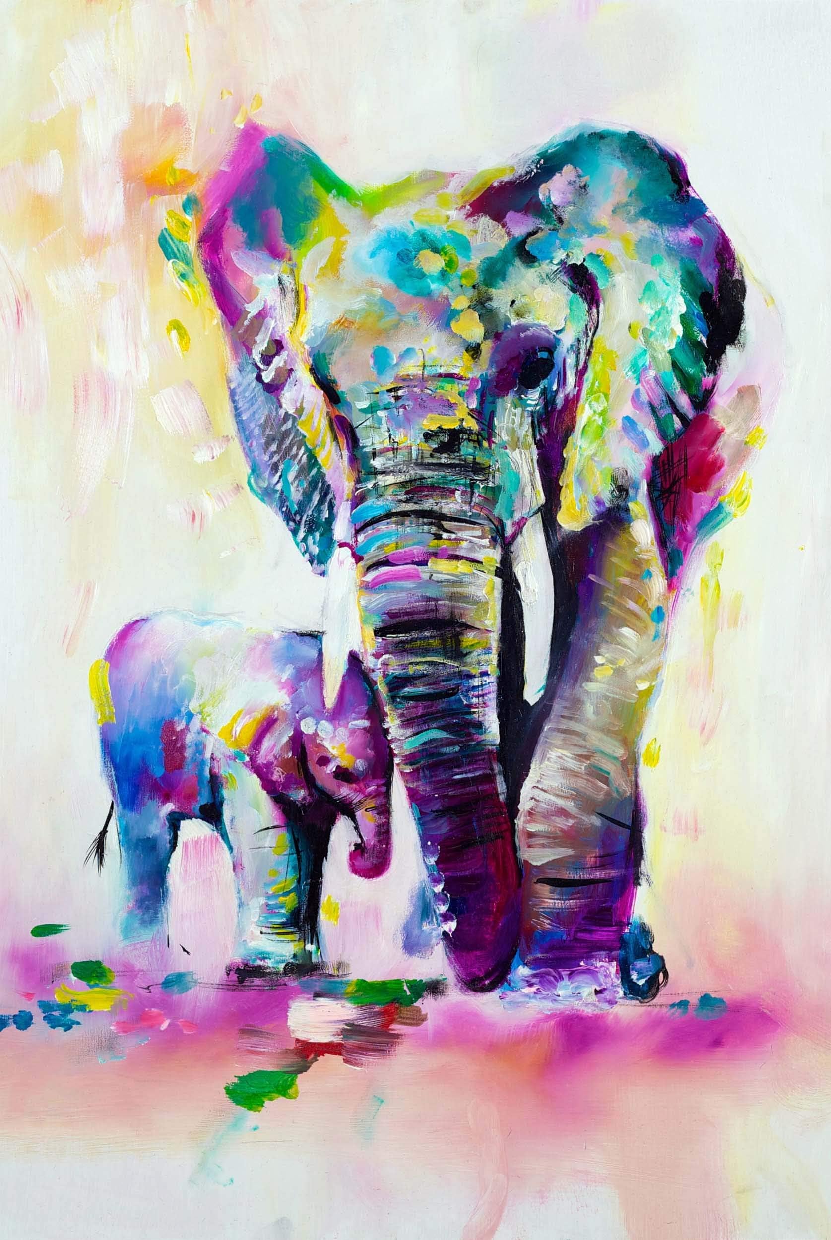 1000 Piece Classic Jigsaw Puzzle Wooden Adults Children Puzzles-Color Elephant Mother and Child-Oil Painting Series Jigsaw Game 75X50Cm