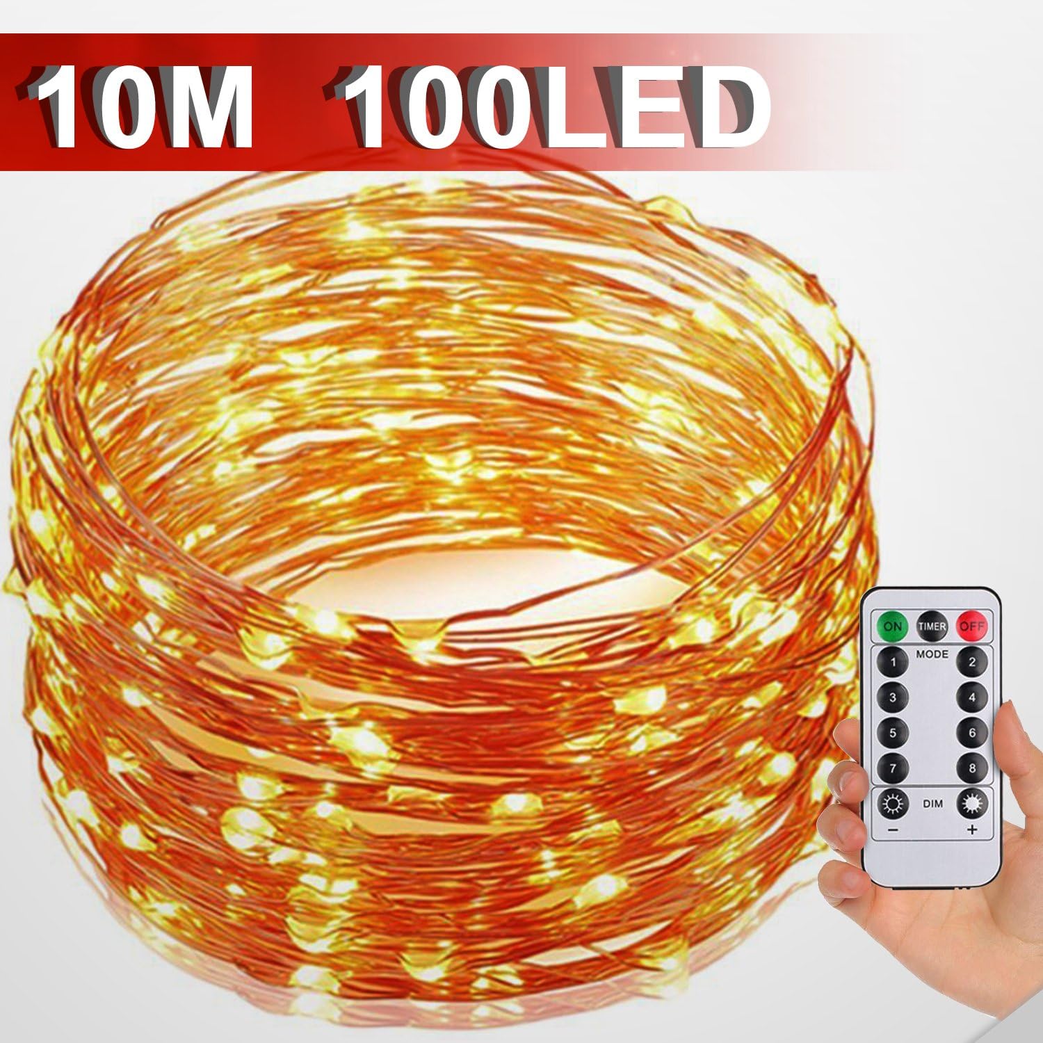 LED Copper Wire Fairy Lights Indoor Outdoor String Lights 10M 100 LED Festive Party Decorations Lights With Remote Control Waterproof