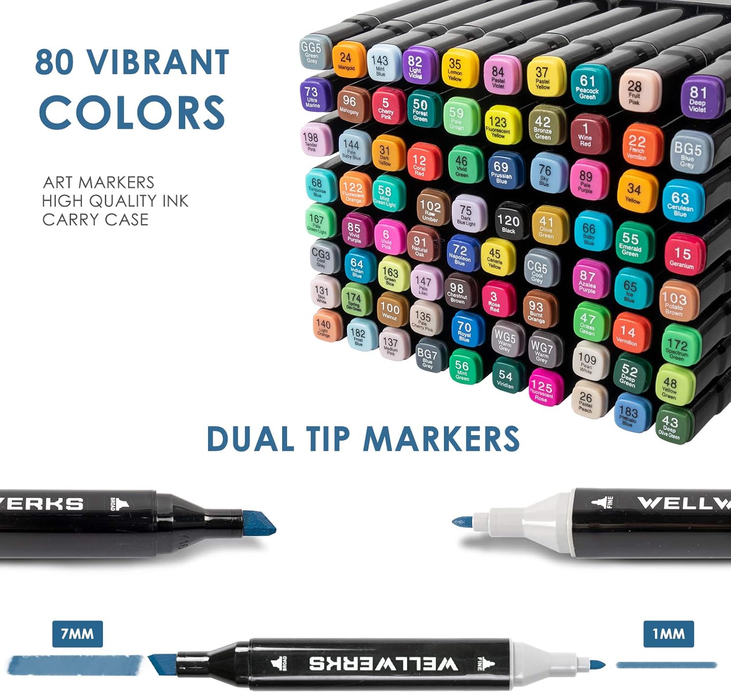 80 Colors Alcohol Markers, Wellwerks Brush & Chisel Double-Tip Drawing Markers for artists, Adults, Kids, Art Markers for Anime Design, Great Gift Idea : Office Products