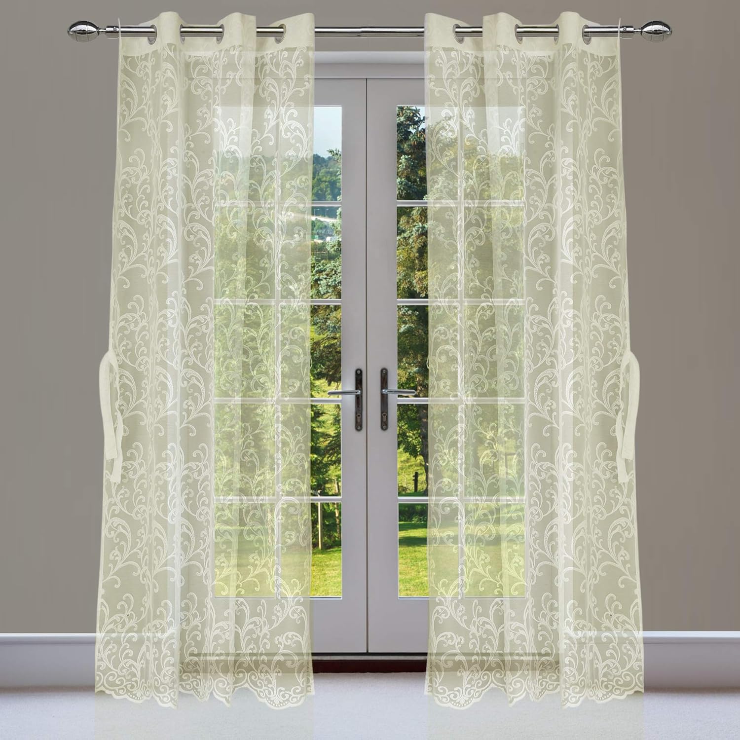 Buy Linenwalas Elegant Jacquard Leaf Design Sheer Door Curtains