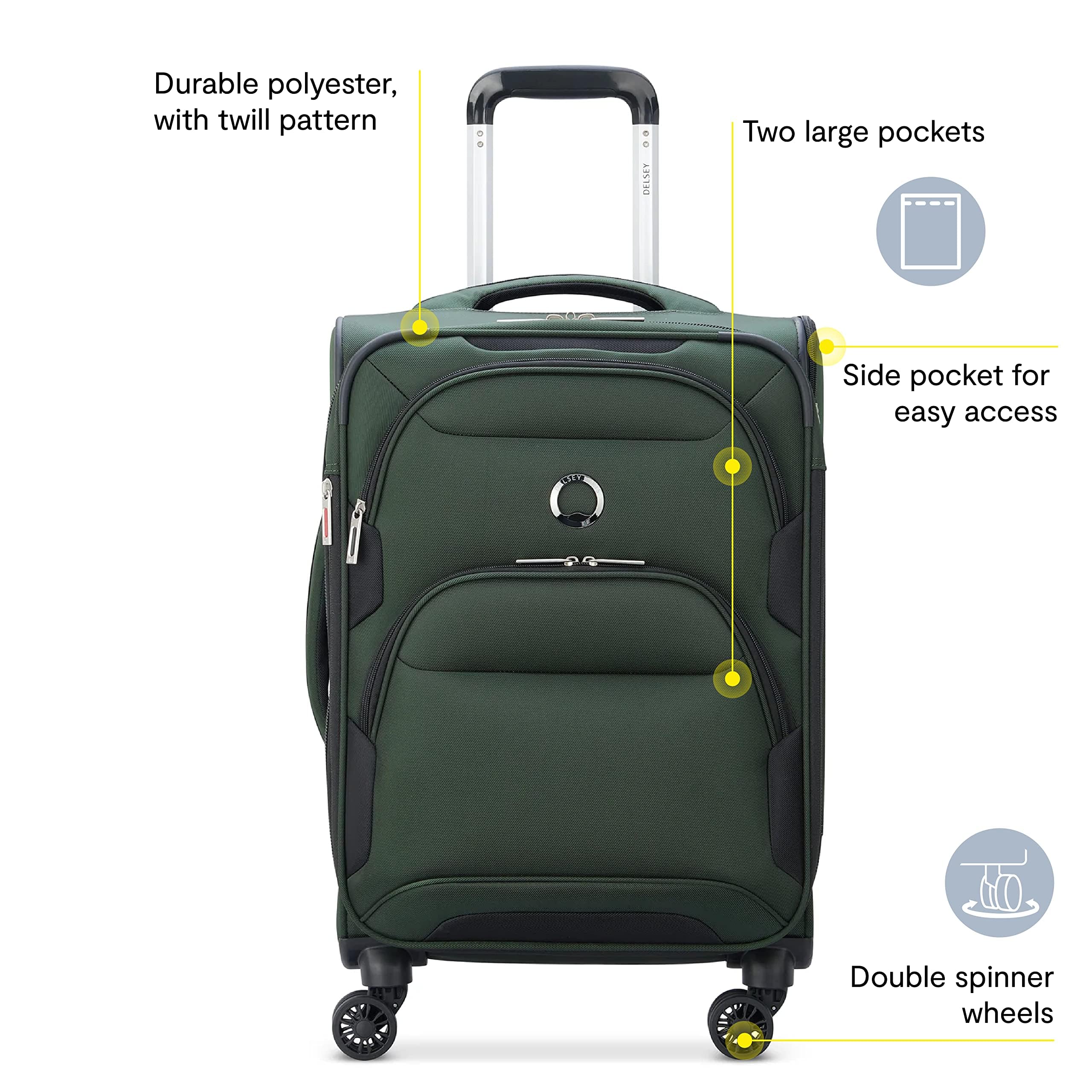 DELSEY PARIS Sky Max 2.0 Softside Expandable Luggage with Spinner Wheels, Blue, Carry-on 21 Inch