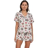 COCO BRANDS Looney Tunes Womens Pajama Sets - 2 Piece Short Sleeve Button Down Womens Sleep Shirts and Pajama Shorts (XS-XL)