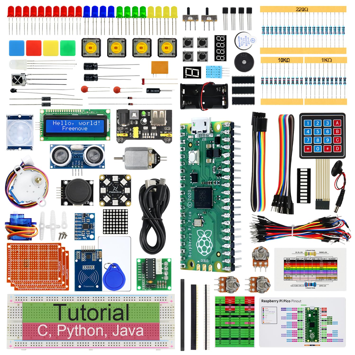 Freenove Ultimate Starter Kit for Raspberry Pi Pico (Included), Dual-core Arm Cortex-M0+ Microcontroller, 767-Page Detailed Tutorial, 222 Items, 119 Projects, Python C Java Code — image 1