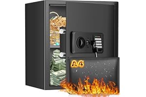 ZOGOLA 1.6 Cubic Home Safe Fireproof Waterproof with Digital Keypad Key, Anti-Theft Fireproof Safe with Fireproof Document Bag, Security Safe Box for Pistol Money Medicine Important Documents