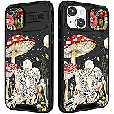 Funermei (2in1 for iPhone 15 Case Skull for Women Girls Skeleton Cute Phone Cover Gothic Funny Horror Scary Spooky Goth Unique Design with Camera Cover Funda for Apple for iPhone 15 Cases