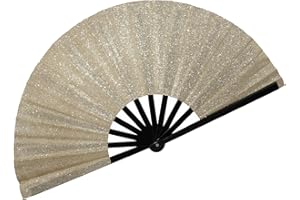 SIISSAPEKSID 13" Glitter Large Rave Fans Clap Fans for Line Dancing Folding Clack Handheld Foldable Decorative Fans Hand Fan for Dance, EDM Music Festivals & Parties(Champagne Gold)