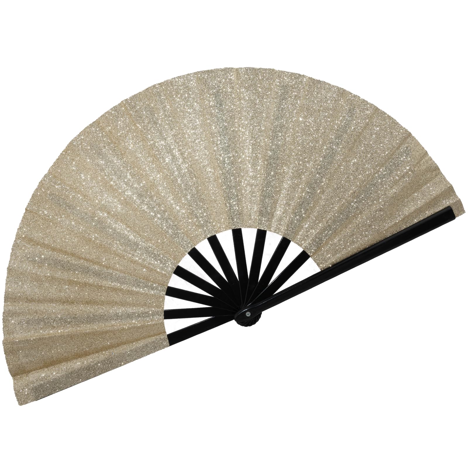 Photo 1 of 13" Glitter Large Rave Fans Clap Fans for Line Dancing Folding Clack Handheld Foldable Decorative Fans Hand Fan for Dance, EDM Music Festivals & Parties(Champagne Gold)