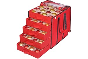 ProPik Christmas Ornament Storage Boxes with Dividers - 5 Separate Trays - Ornament Holder - Keeps 100 Holiday Ornaments - Durable Carrying Bag Handles Organizer Storage Box (Red)