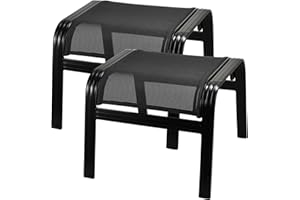 Deguifei Patio Footstools Outdoor Foot Rest Aluminum Patio Ottomans Portable Seat Wicker Furniture Stackable Ottoman 2 Pieces Black
