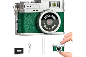 Mini Keychain Camera, Retro Digital Camera,Portable 1080P Video Vlogging Cam with 32 GB Card for Beginners Teens Adults Kids 