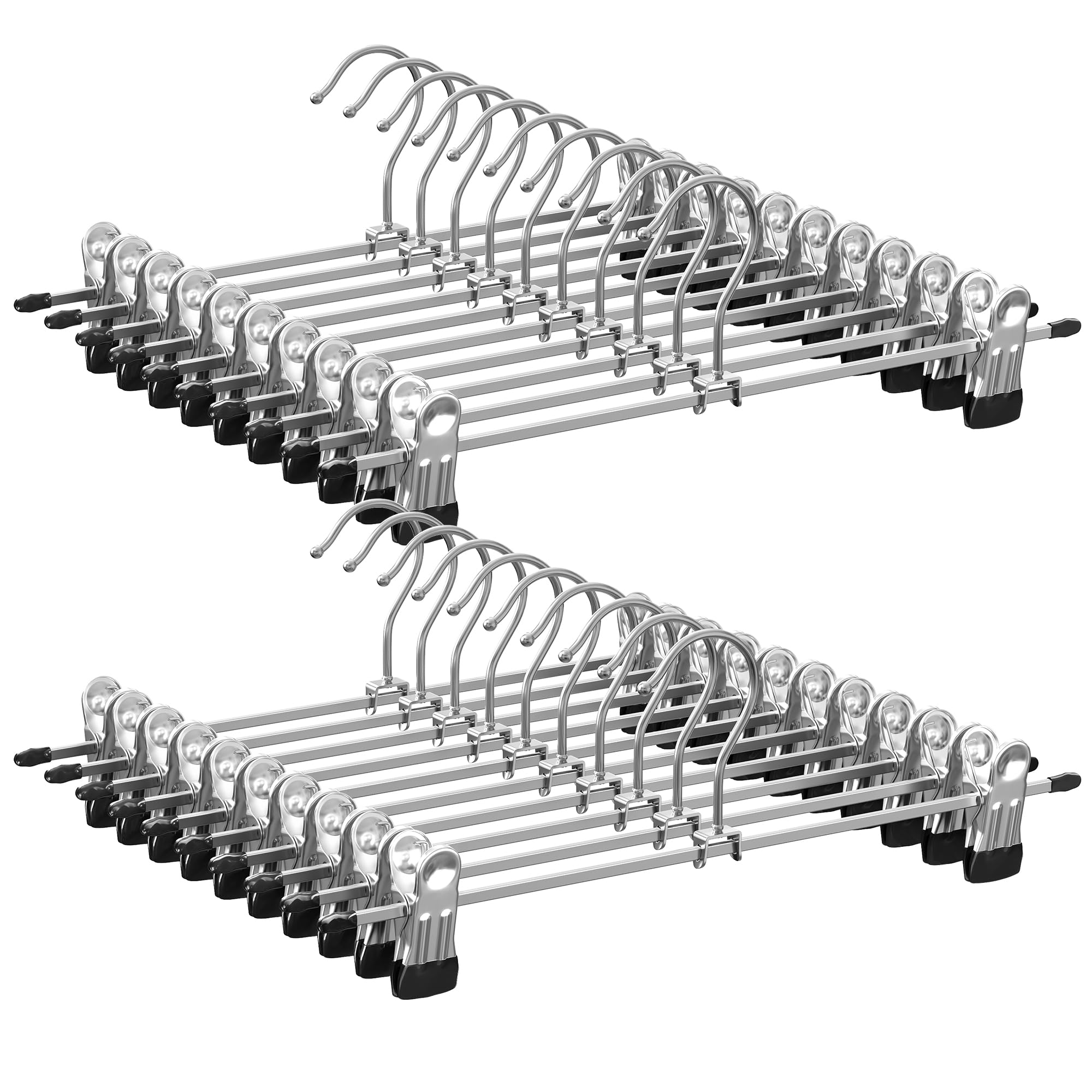 SONGMICS Metal Trousers Hangers, Pack of 20, Non-Slip Skirt Hangers with Clips for Pants Socks, 31 cm Long, Heavy-Duty, Chrome-Plated, Metallic Silver and Ink Black CRI003-20