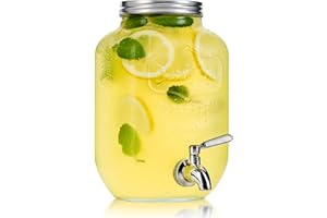 KITCHENTOOLZ 1 Gallon Glass Beverage Drink Dispenser with Metal Spigot - Yorkshire Mason Jar Glassware Wide Mouth Metal Lid Stainless Steel Spigot- Sun Tea, Iced Tea, Kombucha Fermenting, Juice, Beer, Wine, Liquor
