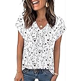 Zeagoo Womens Tops Short Sleeve V Neck Shirts Summer Dressy Casual Business Clothes Work Blouses Fashion Clothing Outfits