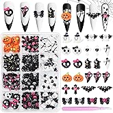 Halloween Resin Charms, 3D Vintage Punk Spider Skull Pumpkin Ghost Bat Nail Art Charms, Halloween Gothic Mini Figurines Charm for Nail Art Supplies DIY Crafts Accessories