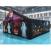 Fun Halloween Inflatable Haunted House Scary Printing Inflatable Maze Tag Suitable for Halloween Party Rental(20x20ft with Removable Roof and Blower)