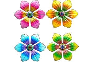 LITIALLY 4PCS Metal Flowers Outdoor Decor, 6 Inch Garden Wall Art Decorative, Metal Flower Outdoor Wall Sculptures Hanging Indoor Outdoor Home, Garden