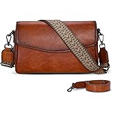 Iswee Leather Crossbody Bags for Women Shoulder Handbags and Purses with Multi Pocket and Two Straps Travel Satchel Medium