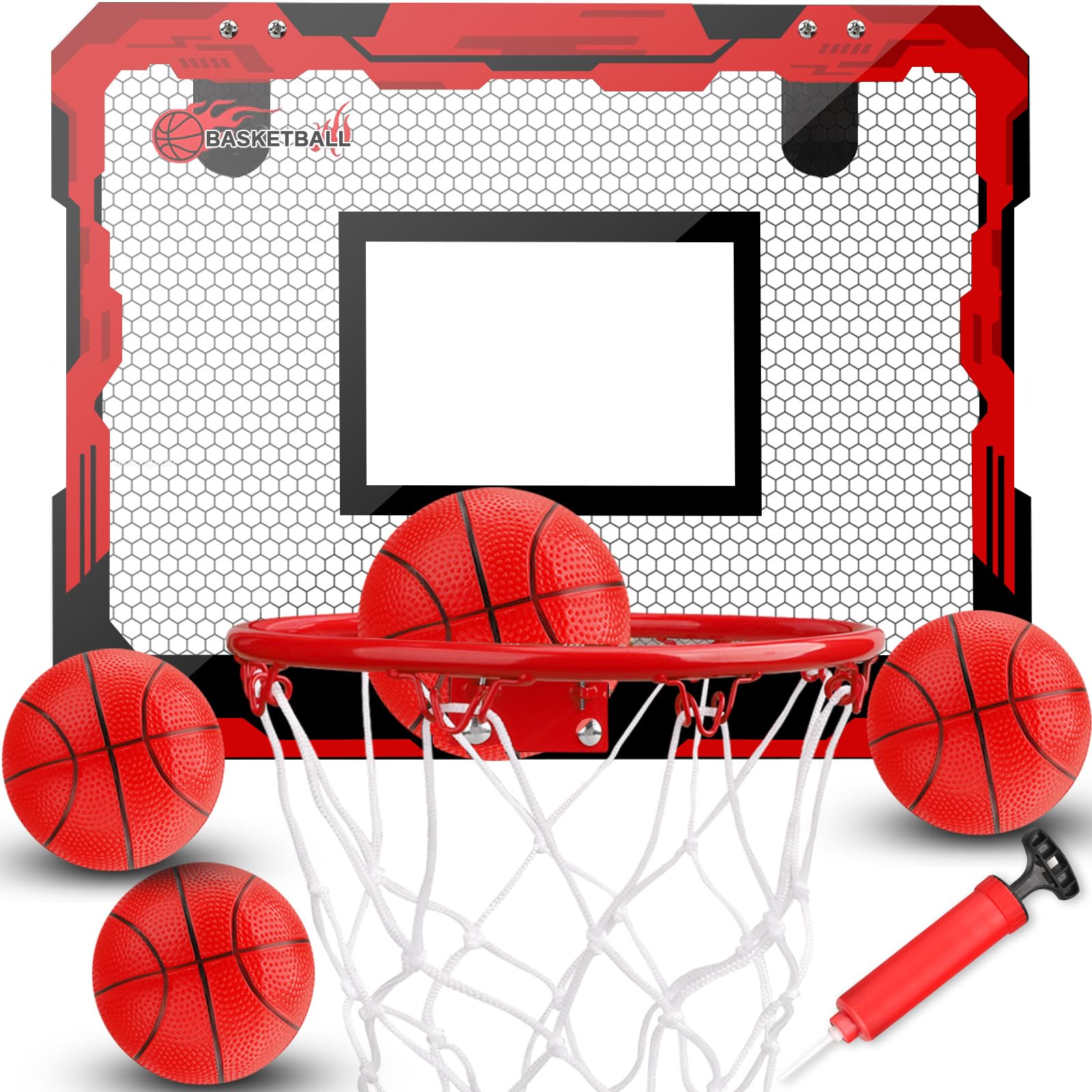 Mini Basketball Hoop Indoor Outdoor Wall Mounted Basketball Hoop with 4 Balls Over The Door for Kids Adults, Room Office Pool Basketball Toys Birthday Graduation Gift for Kids Boys — image 1