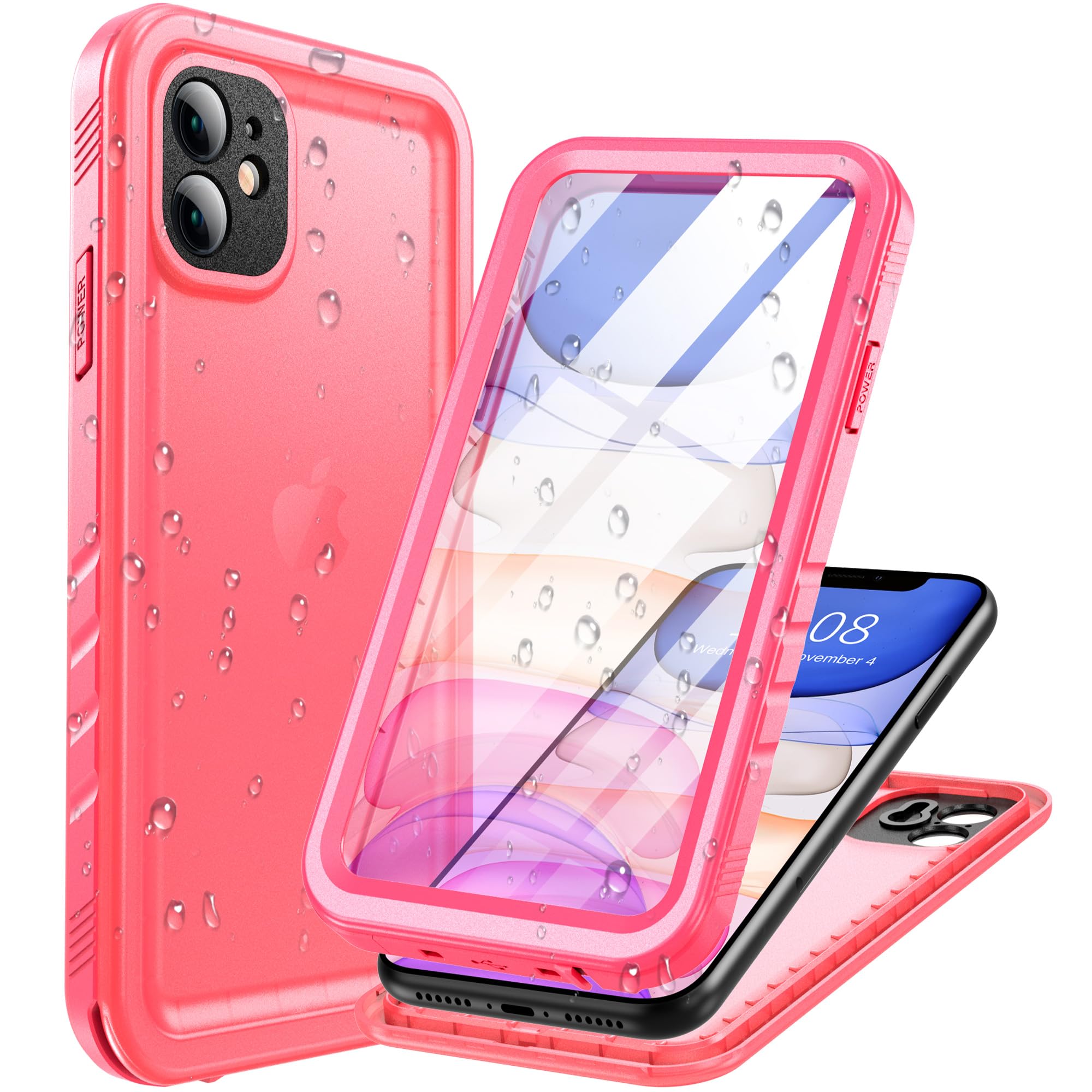 Cozycase for iPhone 11 Waterproof Shockproof Case with Screen/Camera Protector - Unbreakable/Heavy Duty/Front and Back Cover 【360 Full Body Military Protective】 Underwater Dustproof Hard Bumper - Pink — image 1