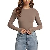 ODODOS Women's Double Layer Long Sleeve T-Shirts Ultra-Soft Lightweight Basic Tee Crew Neck Slim Fit Top