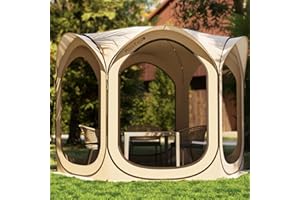 Mars Explo Screen Pop Up House Room Tent, Canopy Sun Shade Shelter for Camping, Patio, Backyard, Deck & Outdoor Activities, Portable Gazebo, Not Waterproof, 10'x10',Beige