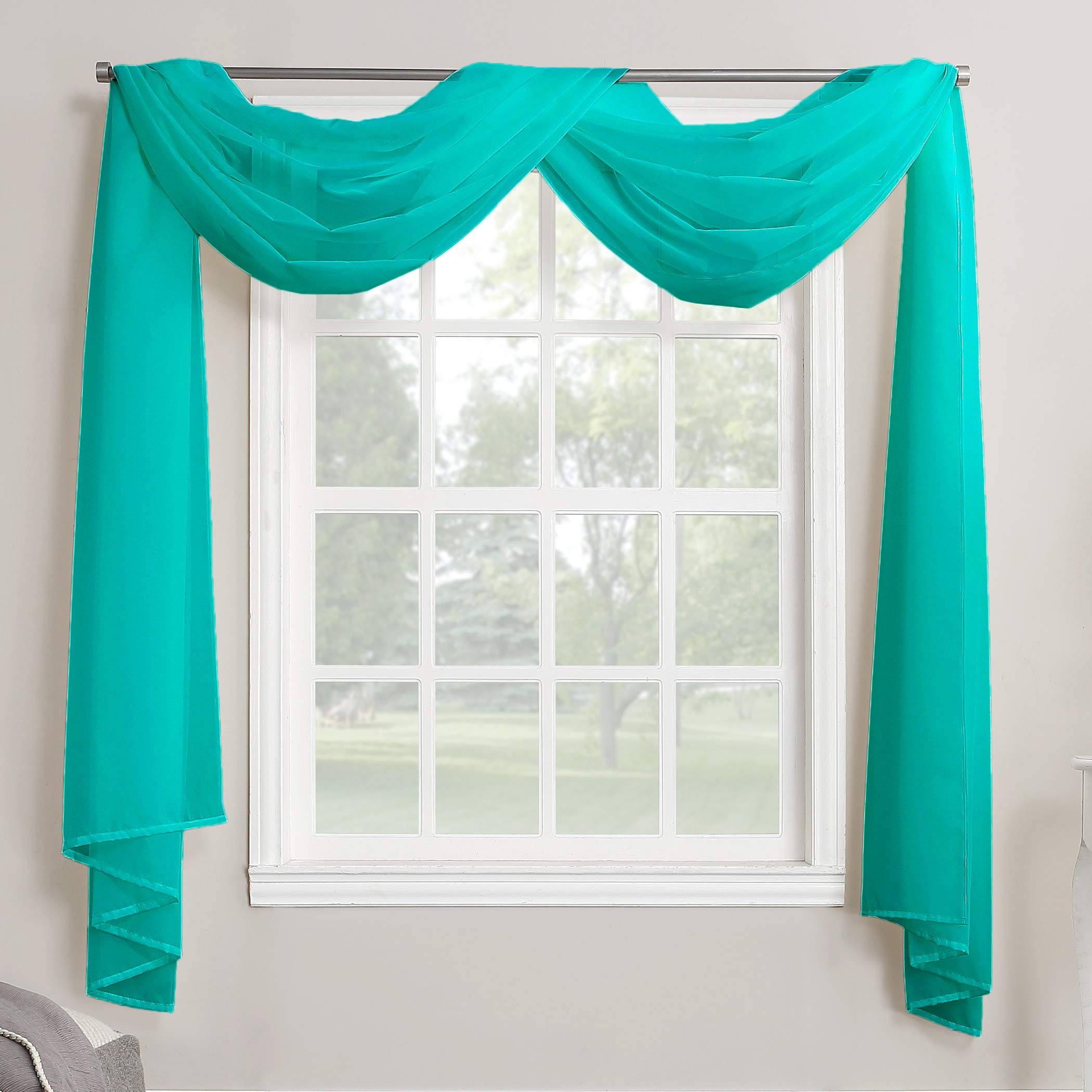 Megachest TAILORED VOILE WINDOW SCARF PELMET 26 color choices (teal blue, 56"X118"X1 Panel)