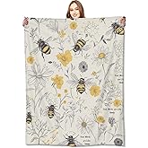 VODRM Bee and Wildflower Blanket,50x60in,Inspirational Quotes Flower Throw Blankets,Gifts for Kids Women & Nature Lovers, Lightweight Soft Fleece Cozy,for Sofa Couch Bed Room Travel Decor