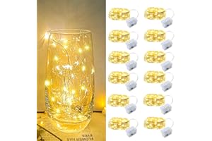 Warm White LED Fairy Lights - 12pack, Battery Operated Mini String Lights, 7FT 20LED Silver Wire Fairy Lights Mini Firefly St
